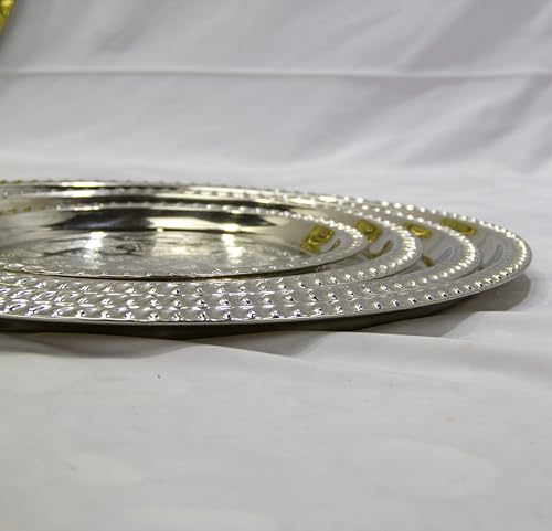 Moroccan Tea Tray Serving Cocktail Silver Handmade Fez Small Or Large Round (9/11/13/15 Inches) (9 Inches) - size: 9"