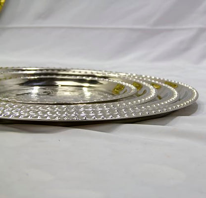 Moroccan Tea Tray Serving Cocktail Silver Handmade Fez Small Or Large Round (9/11/13/15 Inches) (9 Inches) - size: 9"