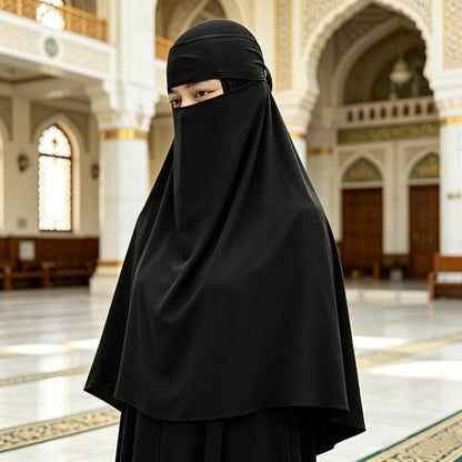 Single Layer Niqab, Soft Chiffon Muslim Veil Face Cover, One Layer Nose Piece, Hijab Prayer Face Mask for Women Men - color: Black