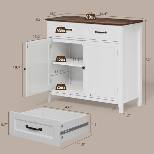 Bealife 32" Buffet Cabinet, Kitchen Island with Storage - Retro | Coffee Bar Cabinet with 2 Drawers and Adjustable Shelf, for Dining Room, Living Room, Entryway - color: Retro