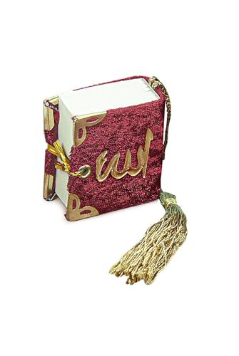 ihvan online Mini Velvet Quran Set with Islamic Finger Counter, Portable Digital Tasbeeh, Muslim Prayer Beads, Pearl Zikirmatic Beads, 3 Pieces Gift Set for Mevlüt (Red) - color: Red