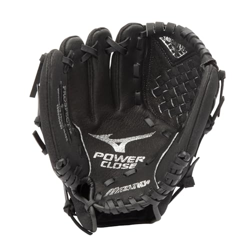 Mizuno Prospect PowerClose Youth Baseball Glove Series I V-Flex Notch I Parashock Palm Pad I Buttersoft Palm Liner - color: Black|Tartan Flex Web, size: 10"|All Positions|Ages 3-6