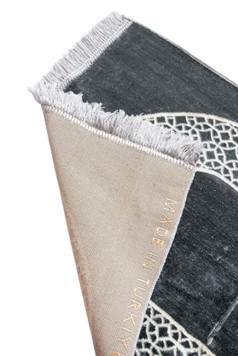 ihvan online Luxury Velvet Muslim Prayer Rug, Janamaz, Thick Soft Sajadah, Portable Travel Prayer Carpet Mat, Islamic Gift for Eid, Ramadan, Hajj & Umrah, Grey - color: Grey