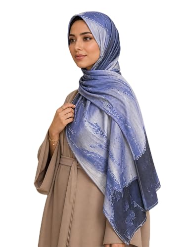 Printed Jersey Cotton Scarf for Women, Stretch Soft Hijab, Lightweight Breathable Head Wrap for All Seasons - color: Mctlp2538-b Pattern