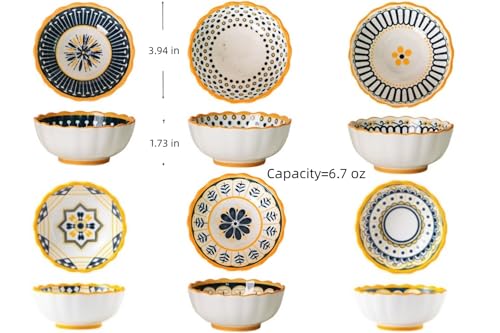 6 Pack 3 oz Small Soy Sauce Dish Ceramic Dipping Sauce Bowls | Moroccan Style/Yellow/Cute/Mini Dipping Bowls for Sushi,Side Dish,Ketchup,Dips,Condiment,Snack/BBQ Party/Stackable - color: Yellow