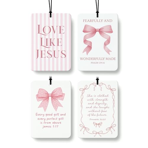 Coquette Pink Christian Car Air Freshener 4 Pcs Coconut Scented, Faith Based Girly Car Accessories Mirror Decor for Women, Religious Hanging Air Freshener for Cars Closet Drawer Books - color: Color-08