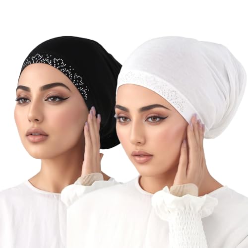 Yeieeo Women's Stretch Tube Hijab UnderCap Solid Color Hijab Headscarf For Women Lightweight Hats Breathable Liner 2pcs/4pcs - color: Black+white 1