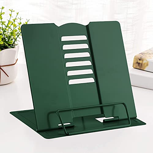 MSDADA Book Stand Metal Reading Rest Book Holder Adjustable Cookbook Documents Holder Portable Sturdy Bookstands for Recipes Textbooks Tablet Music Books with Page Clips (Military Green) - color: Military Green