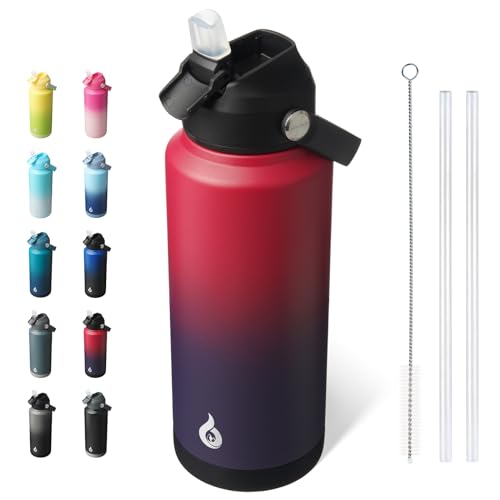 BJPKPK 32oz Insulated Water Bottle, Stainless Steel Bottle with Straw Lid - color: Charming Red, size: 32 Ounces