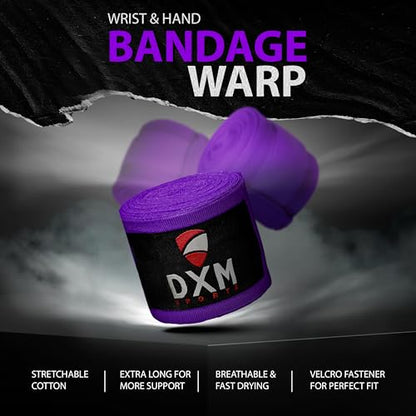 DXM SPORTS Boxing Hand Wraps Inner Gloves - 180 Inch Elasticated Thumb Loop Bandages - Kickboxing MMA Muay Thai Kickboxing Martial Arts Punching Training for Men Women - color: Purple