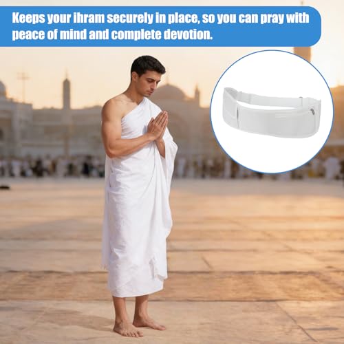 Qianliniuinc Men's Ihram Belt with Multi-Pocket Storage,Adjustable Ihram Belt for Men for Umrah Essentials and Hajj