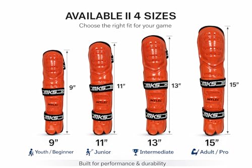 MyLec MK5 Street/DEK Shin Pad, Lightweight & Durable Hockey Accessories, 360° Straps, Hard Front Shells, Breathable Material, Metatarsal Padding Ice Hockey Shin Guards, Foam Rubber - color: Red, size: 11"