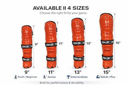 MyLec MK5 Street/DEK Shin Pad, Lightweight & Durable Hockey Accessories, 360° Straps, Hard Front Shells, Breathable Material, Metatarsal Padding Ice Hockey Shin Guards, Foam Rubber - color: Red, size: 15"
