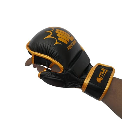 MMA Gloves Sparring - Hybrid Open Palm Punching Bag Gloves - Wrist Support Martial Arts Mitts- Boxing Gloves Men & Women Ideal for Grappling, Muay Thai and Kickboxing - color: Black