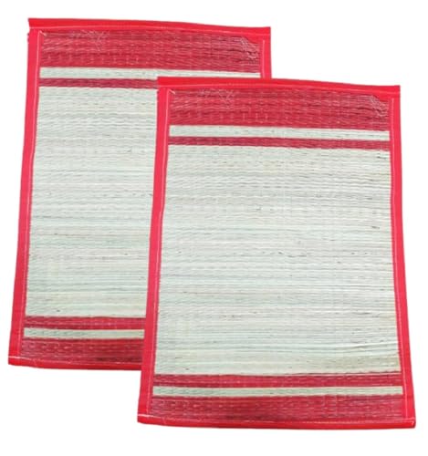Handmade kusha Grass mat | Kusha Grass Pooja Aasan (4 Border) | Sitting Floor Mats | Kushaasan | Ecofriendly mat (2 Pieces)