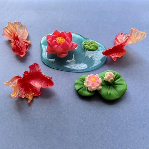 6pcs Mini Aquarium Decor for Fish Tanks, Handmade Resin Goldfish & Lotus Ornaments - Miniature Underwater Landscape Accessories, Micro Tank Scenery Decorations