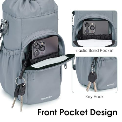 sportsnew 40oz Insulated Crossbody Water Bottle Bag Gym Hiking Phone Pocket | Water-resistant Lining, Padded Strap, Top Handle, Drawstring, Phone Pocket, Elastic Slots, Built-In Key Clip for Gym Walking - color: Blue