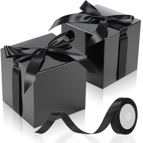 MotiMind 48 Pcs Wedding Gift Boxes with Lids Ribbon,Black,2 Inch - color: Black, size: 2 inch
