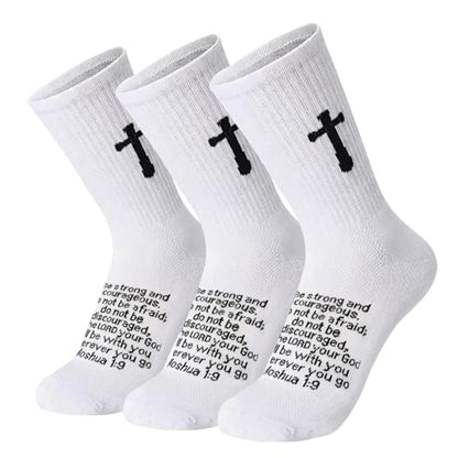 3 Pairs Christian socks Prayer socks Birthday Gifts for Dad,Men Husband Grandp Fathers Day Christmas - color: Joshua 1:9 - White