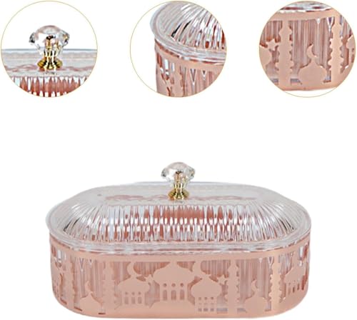 장식용 핑크 이드 무바라크 스낵 트레이, 뚜껑 포함, 간식, 사탕, 과일, 디저트용 8.9cm(3.5인치) 직사각형 서빙 트레이