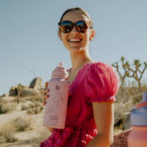 BOTTLE BOTTLE 32oz Insulated Water Bottle with Pill Box | Stainless Steel,Sport Water Bottle, with Straw Dual-use Lid and Pill Box, Design for Gym - color: pink flower