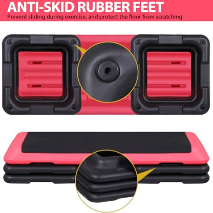 F2C 43 inch Aerobic Exercise Step Platform Adjustable Height Stepper Exercise Workout Step Bench with 4 Risers 4" - 6" - 8" Large Fitness Exercise Stair Step for Home Gym Fitness Training - color: Rose Pink