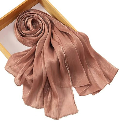 Shimmer Party Hijab, Lightweight Stylish Hijab Scarf for Women - color: Brown