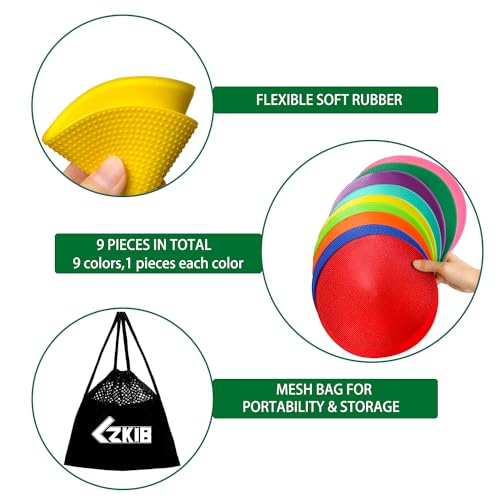 Spot Markers 4 Inch 9 Inch Non Slip Rubber Floor Markers Flat Field Cones Poly Dots for Soccer Basketball Sports Speed Agility Training and Drills - style: 9inch 9pcs