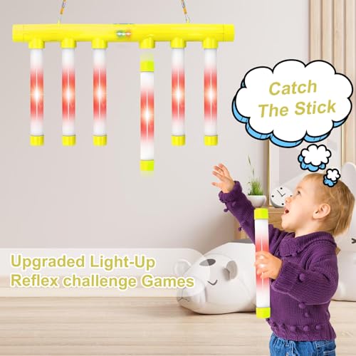 OCES Reflex Stick Game, Reflex Light-Up Sticks Reaction Training Hand Speed Challenge Game, Upgrade Hand Eye Coordination Training Toy Remote Control 3 Adjustable Speed (Light-Up Yellow) - color: Light-up Yellow