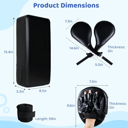 7 in1 Taekwondo Kick Pad Set, Boxing Training Equipment, Martial Art Kicking Pad, PU Leather Boxing Focus Pad, Target Punching Pads and Hand Wraps for Karate, Sparring, MMA, Muay Thai - color: Black