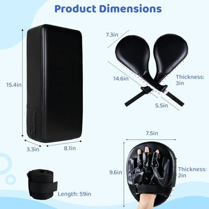 7 in1 Taekwondo Kick Pad Set, Boxing Training Equipment, Martial Art Kicking Pad, PU Leather Boxing Focus Pad, Target Punching Pads and Hand Wraps for Karate, Sparring, MMA, Muay Thai - color: Black