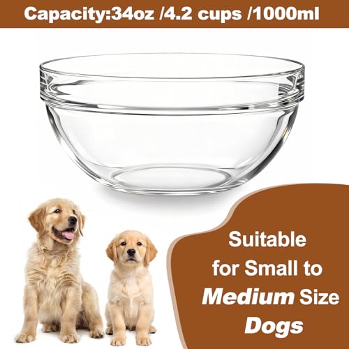 Replacement Glass Bowl for Feoyoho 5.5in Feeder Stand – 34 oz / 4.2 Cups (Replacement Only), Dishwasher & Microwave Safe - size: For 5.5ʺ Tall Stand (Medium, 34 oz)