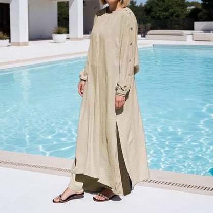Muslim Dress Women Prayer Dresses Plus Size Maxi Dress Summer Casual Long Sleeve Flowy Long Sundresses - color: Beige, size: X-Large