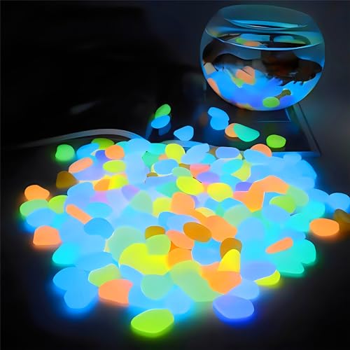 0.8-1.2" Big Rainbow Multicolor Glow in the Dark Rocks, Big Colored Glow Pebbles, Aquarium Gravel, Fish Tank Gravel, Glow Rocks for Landscaping/Walkway/Plant Pots 150 Pcs (1 Pound)