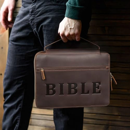 Polare Cowhide Leather Bible Cover Church Bag Book Protective Case Holder