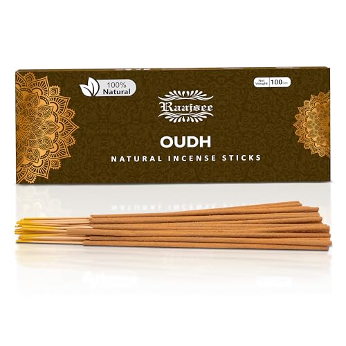 Pure Oud Agarwood Incense Sticks, 100%-Natural Charcoal Free Organic Non Toxic Clean Burning Handmade Insence Sticks 100 gm Pack, Raajsee Meditation Gifts – Spritual Cleansing - color: Oudh
