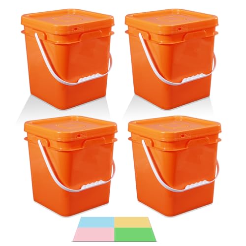 Food Storage Buckets with Lids - 4 Set Square Clear Plastic Containers, Airtight Pressure Seal & Handle for Kitchen Freezer Prep (Orange, 1 gal) - color: Orange, size: 1 gal