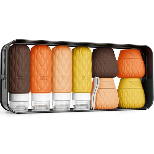 Travel Bottles for Toiletries Silicone Travel Size Containers 3.4oz 1.7oz - color: Retro Sunlight-3.4oz/1.7oz