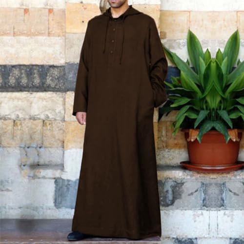 Generic Caftans for Men Long Sleeve Kaftan Thobe V Neck Men Thobe with Pocket Big and Tall Kaftan Muslim Men Thobe - color: Brown-2, size: Small