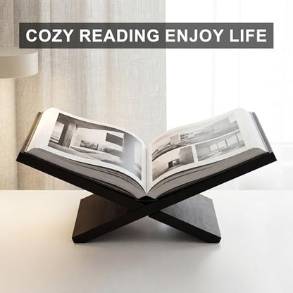 Wooden Book Stand for Reading, Large Open Book Holder for Desk, Solid Wood Book Display Stand for Bible, Cookbook, Quran. (Black)