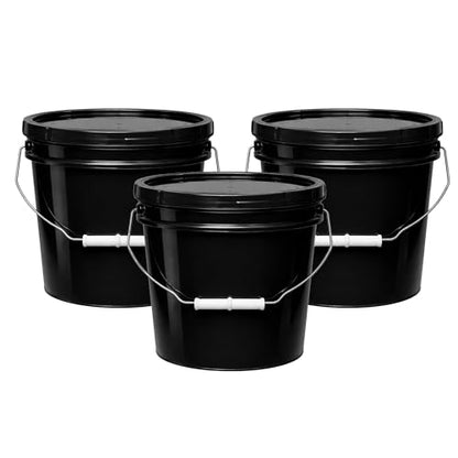 2-Gallon Bucket with Airtight Lid – Made in USA, Food Grade BPA Free Plastic, Heavy Duty Multi-Use, Metal Handle with Grip, Stackable Storage – Black, 3 Pack - color: 2 Gallon - Black, size: 3