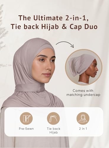 Slip-on Instant Premium Jersey Hijab with Undercap - Buttery Soft, Lightweight Hijab with Innovative Tie-Back Design - color: Mink