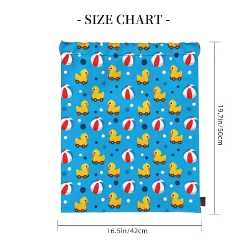 Polyester Cinch Sack Rubber Duck Pool Ball, Waterproof String Bag with Zipper Pocket for Soccer Basketball Ball Storage - color: Pattern (370)