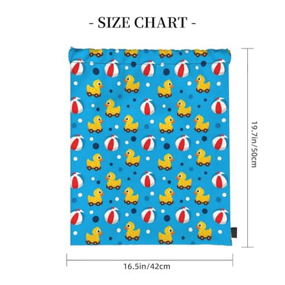 Polyester Cinch Sack Rubber Duck Pool Ball, Waterproof String Bag with Zipper Pocket for Soccer Basketball Ball Storage - color: Pattern (370)