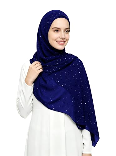 Lina & Lily Sparkle Shimmer Gold Glitter Women's Chiffon Hijab Head Scarf Shawl Wrap Lightweight - color: Royal Blue