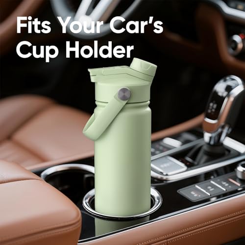 KEWIXY 24 oz Insulated Water Bottle, 2-in-1 Lid, Straw & Spout with Protected, Leak Proof, Keep Cold, Stainless Steel, Metal, Reusable, Handle, for Travel, Gym and School, 2 Lids, Sage Green - color: Sage Green, size: 24 Ounces
