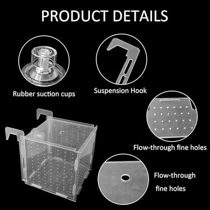 4.7 x 4.7 x 4.7 inch Acrylic Fish Breeding Box, Transparent Isolation Hatchery Incubator with Suction Cups for Guppy Shrimp Small Baby Fishes Aquarium Nursery Tank - size: 4.7 x 4.7 x 4.7inch