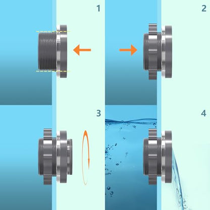 GASHER 2PCS PVC 1-1/2" Bulkhead Tank Connector Adapter Fitting with Plugs & Gasket for Water Tank, Rain barrels, Aquariums, Bathtubs and Sink - size: 1.5 Inch