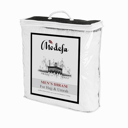 Modefa Ihram for Umrah Men Towel Set - Comfortable Unsewn Ahram Hajj Essentials for Men Umrah Essentials Ehram - 110 x 220cm per Towel 2 Towels Turkish 100% Cotton 1500 Grams (Ihram Only) - style: Ihram Only