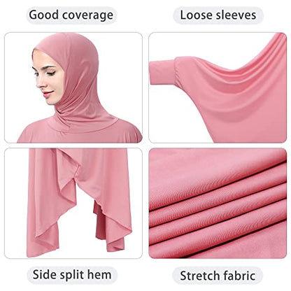 khalat Women's One-Piece Muslim Abaya Dress Large Overhead Prayer Ramadan Long Hijab Dress - color: Wine Red, size: Medium